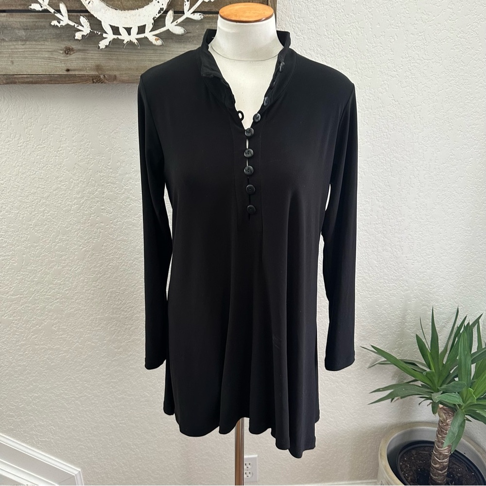 Sympli Canada black‎ mock neck button tunic top ladies size 8